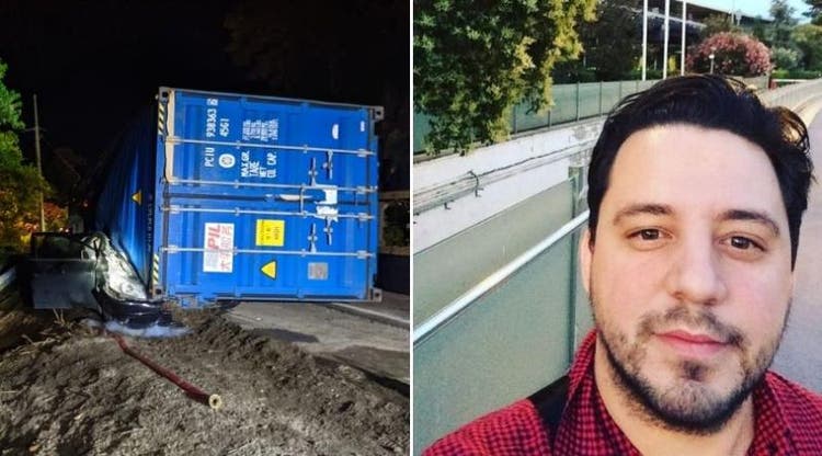 Carreta esmaga carro na BR-470, mata motorista e deixa criança em estado grave